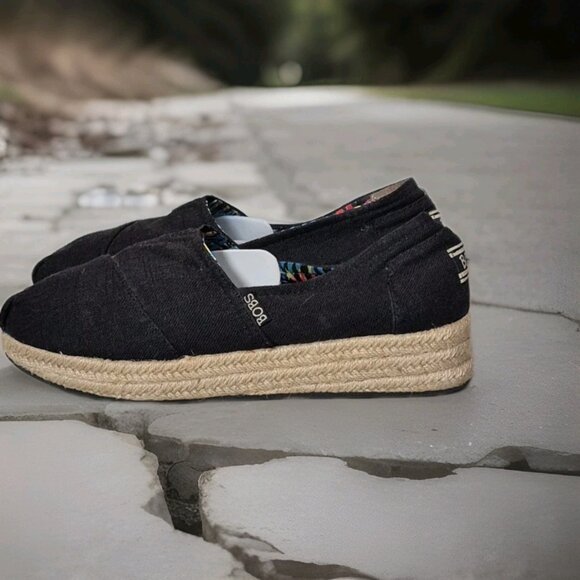 BOBS Skechers Women's Black Espadrilles Wedges Memory Foam Arch Pillow Sz 9 - Picture 1 of 7